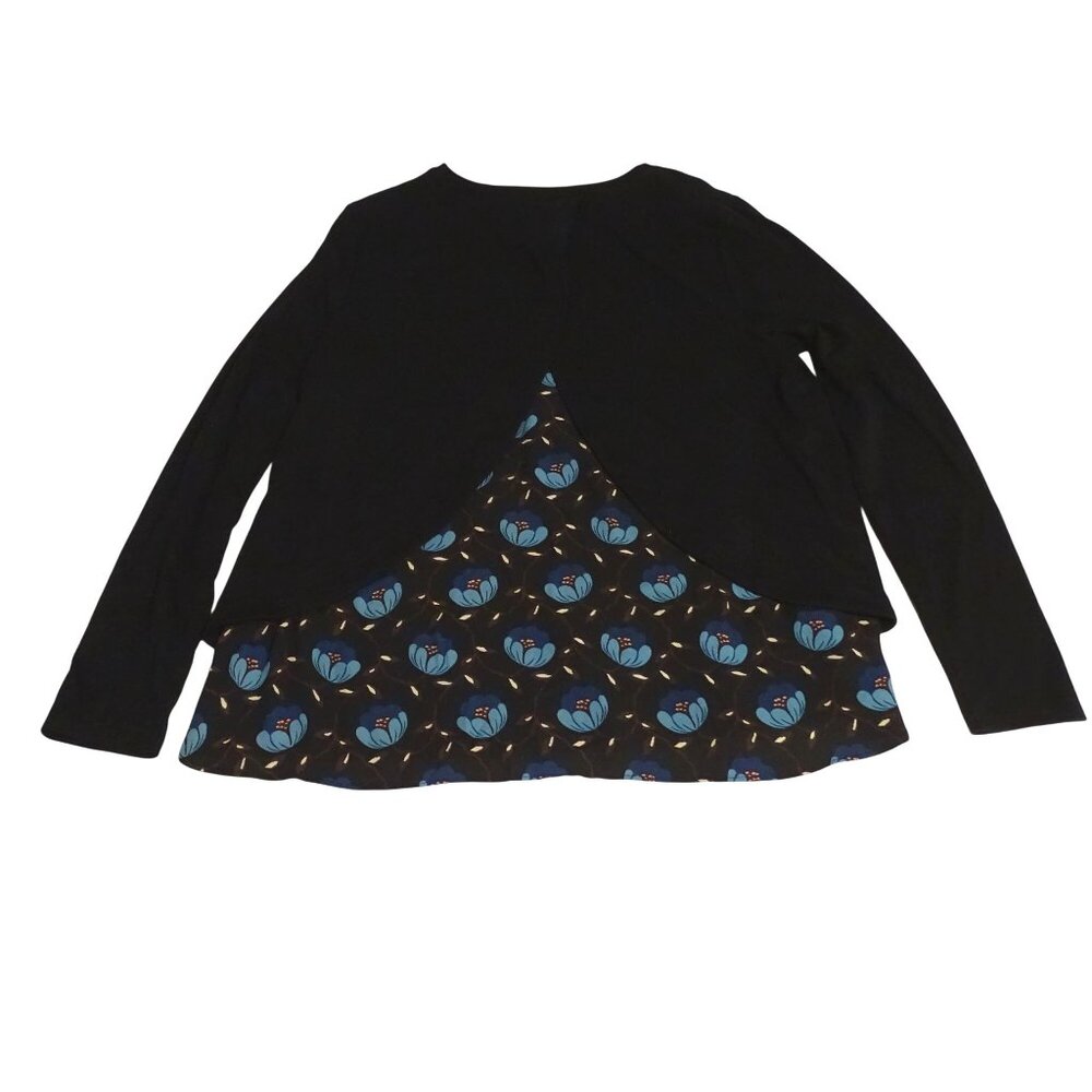 Ann Taylor Loft Women Blue Layered-Look Floral Long Sleeve Knit Top Size L - Picture 2 of 12